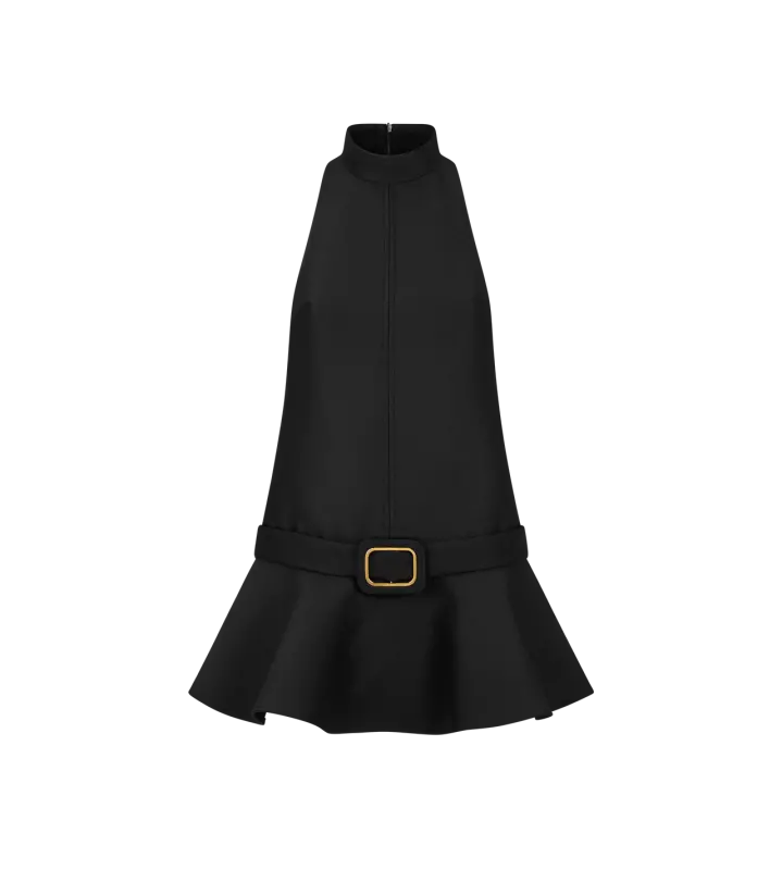 MOCK NECK MINI COCKTAIL DRESS WITH FLARED SKIRT AND BUCKLE DETAIL BLACK online